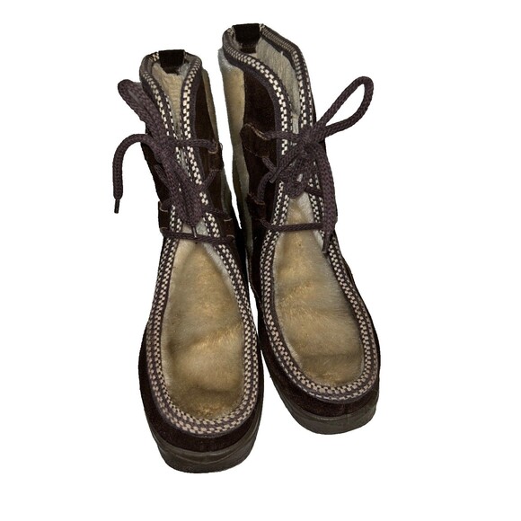 Made in Italy Vintage Women’s Fur & Leather Winter Ski Boots size 8 Wool Lined - Picture 2 of 10
